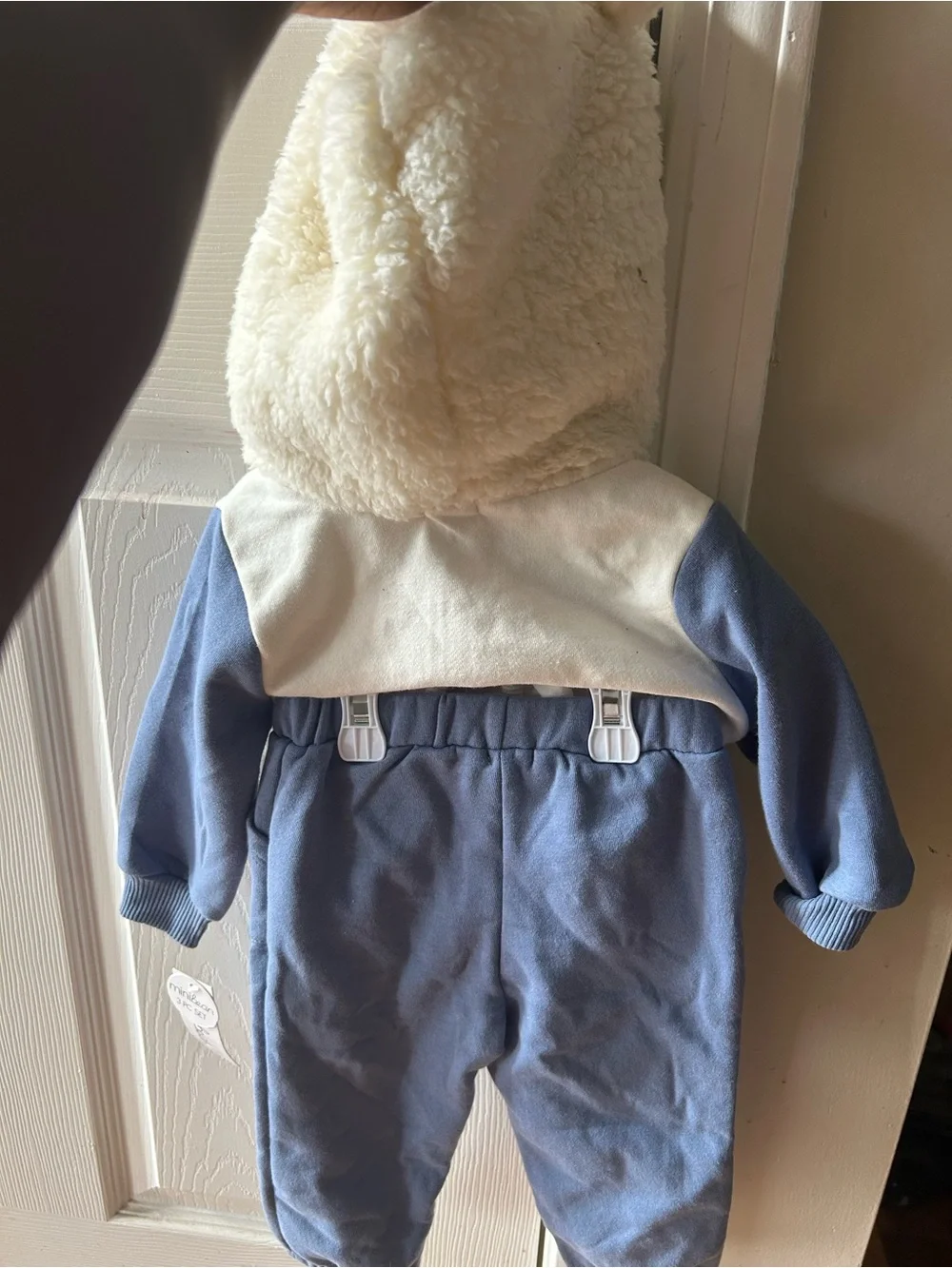 Cream & Blue Sherpa Hoodie and Pant Set by Mini Bean